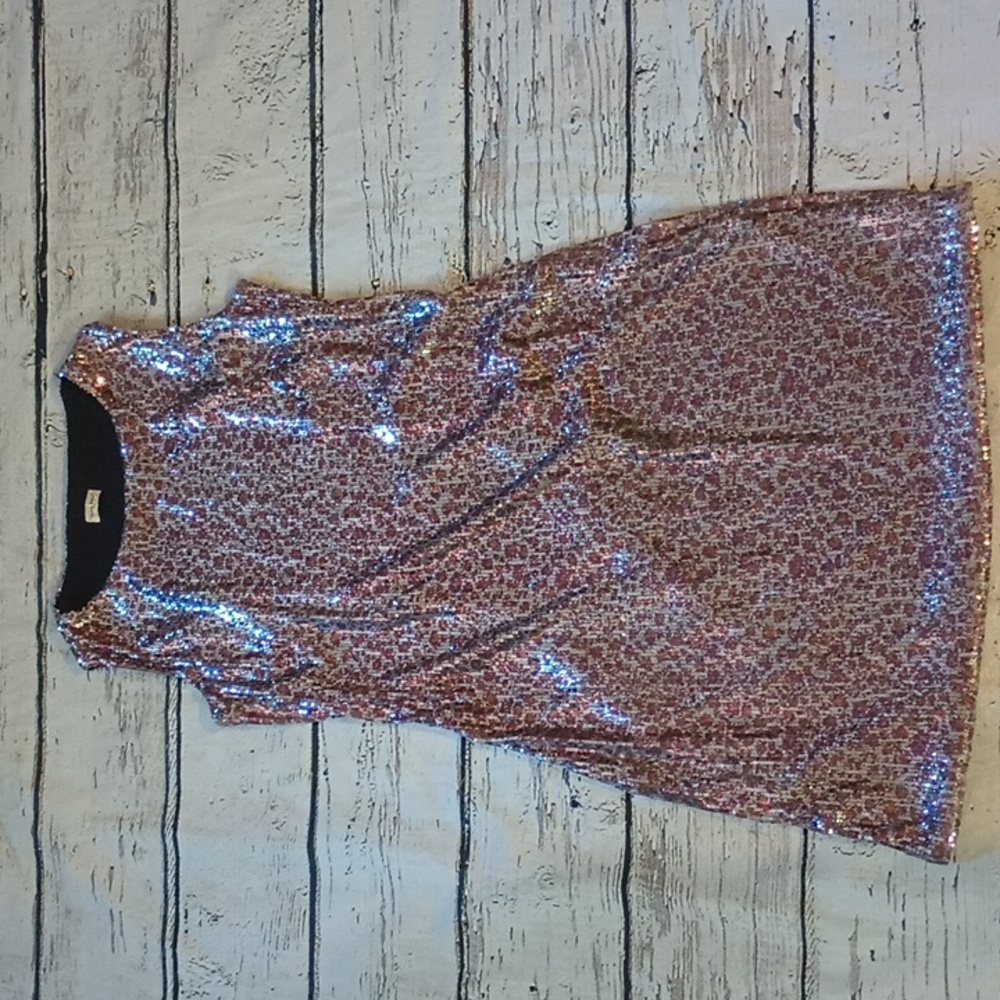 Carrie Allen Silver Brown Leopard Print Sequin Sheath Dress M Made in USA